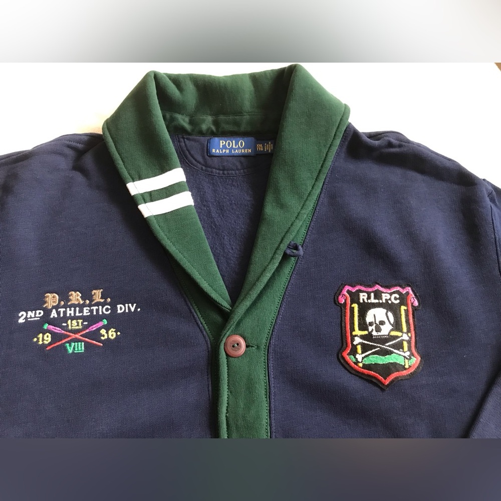 CUSTOMIZED-Polo by Ralph Lauren University Club Navy Green Shawl Collar Cardigan